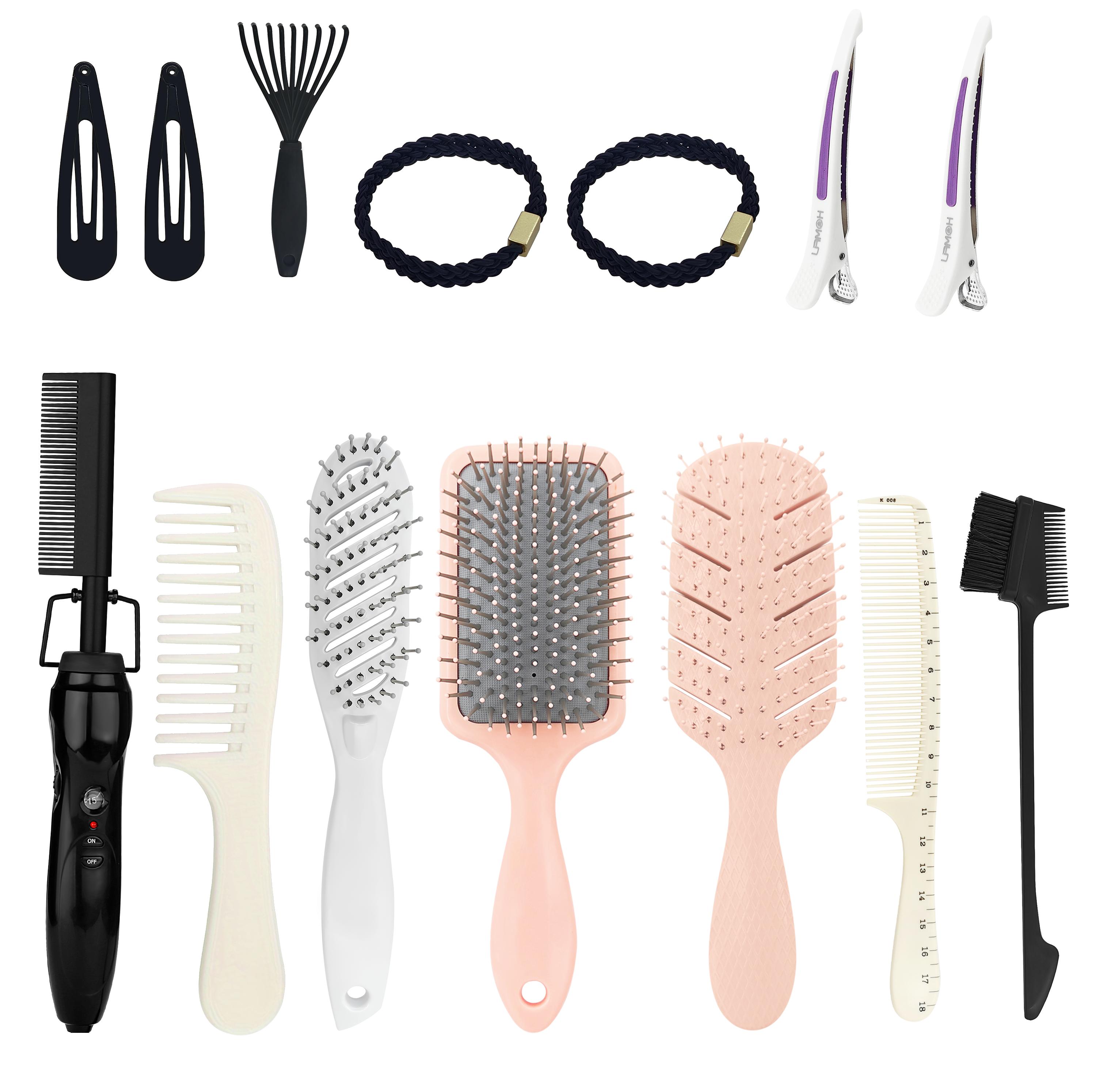 Anti-Frizz Electric Hot Comb & Straightening Brush Kit Home Hair Care Essentials with Ionic Technology for All Hair Types Home Use